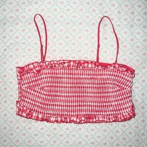 Colsie Red and White Checkered Ruffle Top